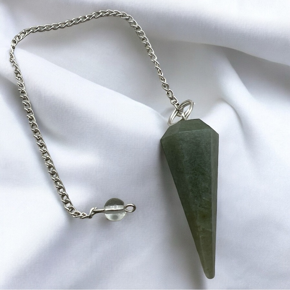 New Green Aventurine Stone Crystal Faceted Pendulum Chain and Glass Bead
